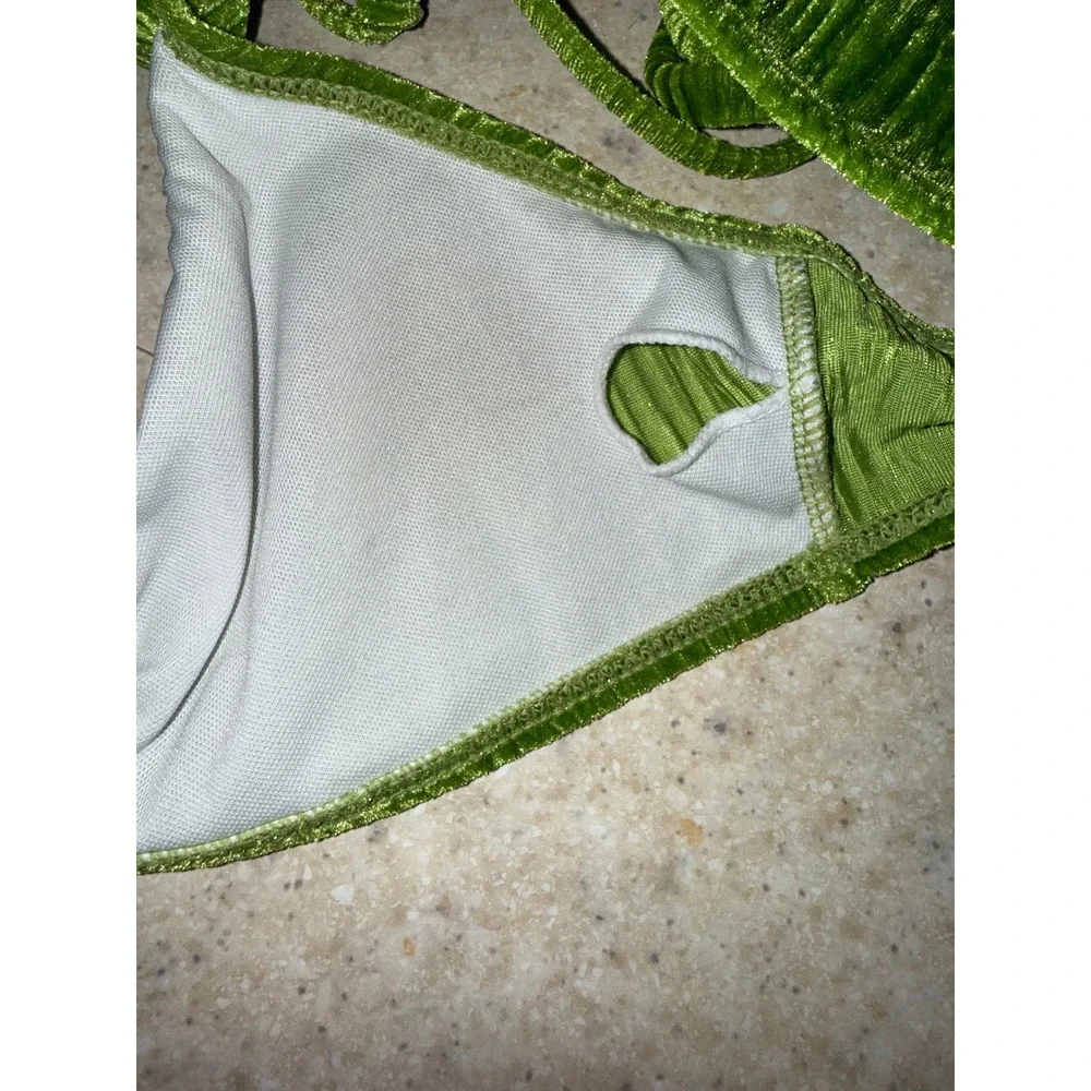 Micas Bikini Set Bikini‎ Swimsuit 2 Piece Green Wrinkled Cloth Medium